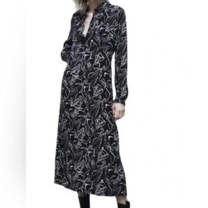Zara Black and White Floral Long Sleeve Dress